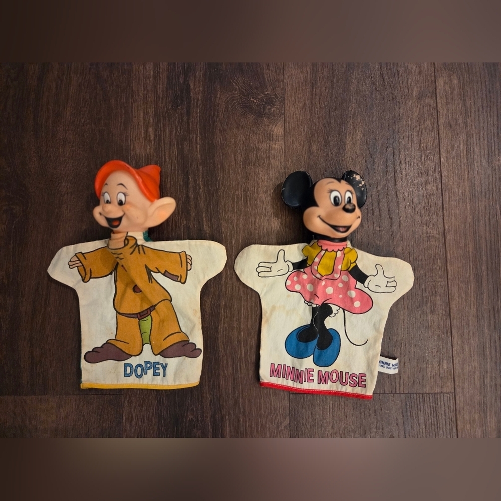 1950s Vintage Disney Dopey and Minnie Mouse Hand Puppets